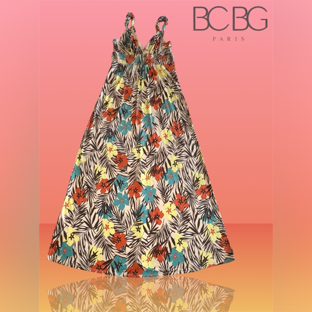 🛍️SALE🛍️ BCBG Paris Multicolor Tropical Floral Twisted Strap V-Neck Maxi Dress - Picture 5 of 8
